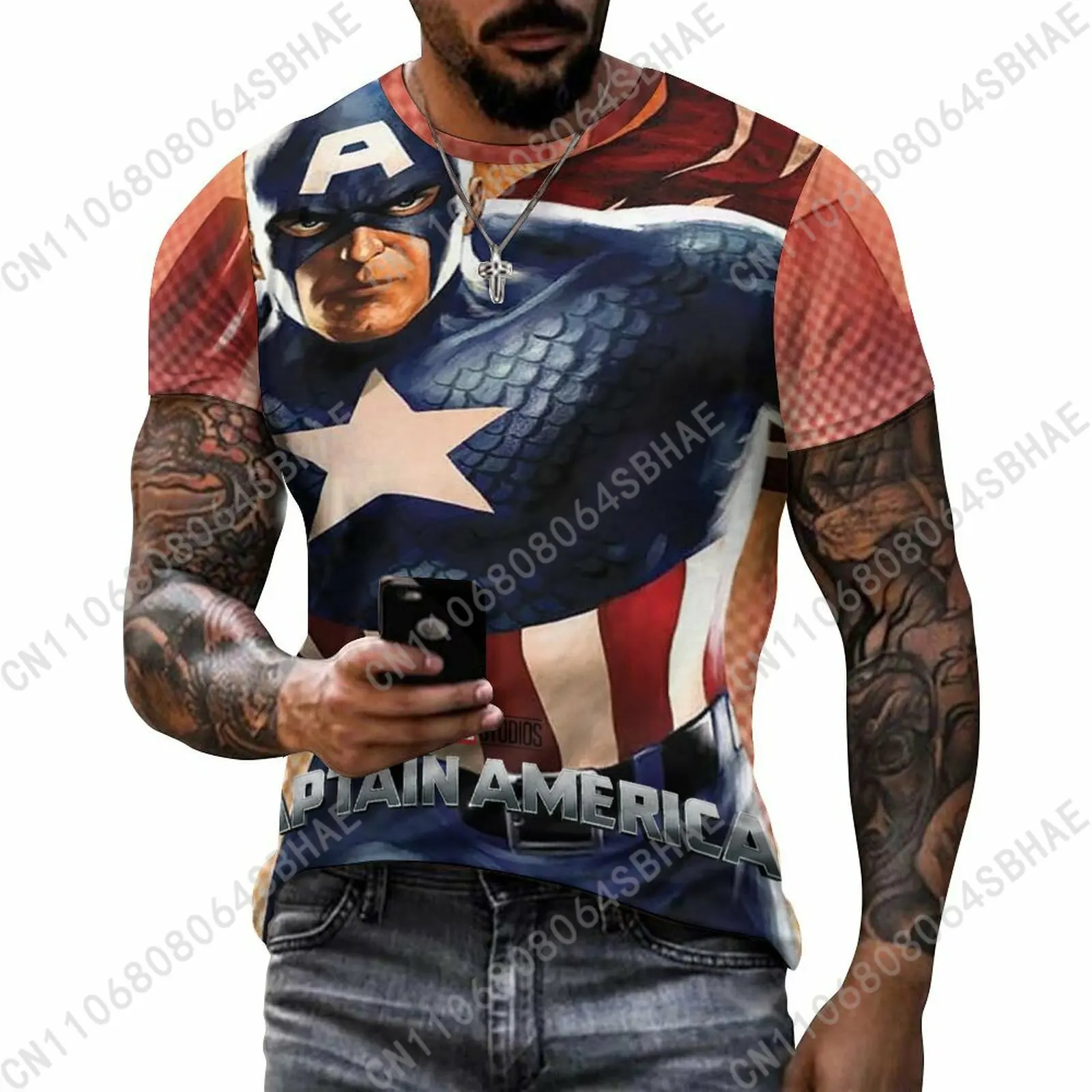 

Marvel Captain America Custom Pattern Men's Cotton T-Shirt Short Sleeve Tee Men Tops Personalized Tshirt Summer Cosplay