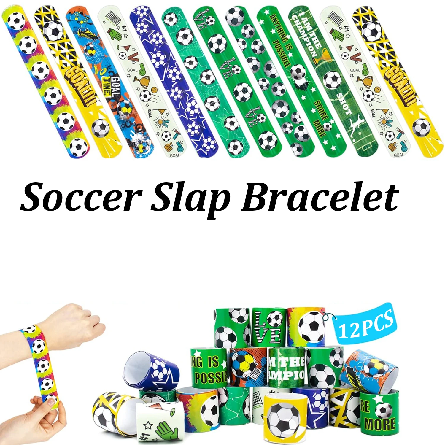 

12PCS Soccer Slap Bracelets Sports Party Favors Wristbands Sport Football Themed Slap Bracelet Wristbands Soccer Theme