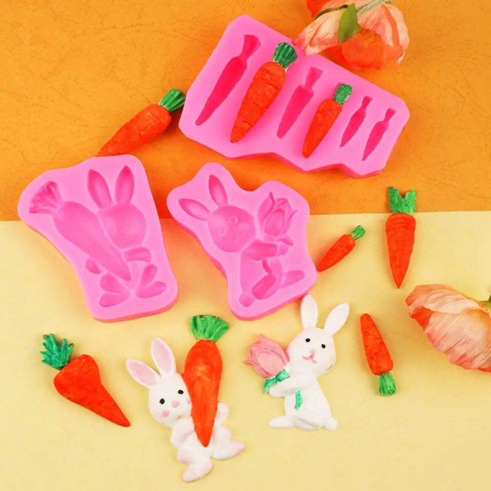 Cute Fondant Mold Easter Theme Silicone Fondant Cake Mold Cookie Cutter Set Rabbit Carrot Non-stick Decorating Moulds for Cake