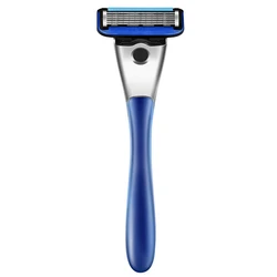 Men Manual Care Silver Metal Shaver Handle 6-Layer Stainless Steel Safty Razor Blade