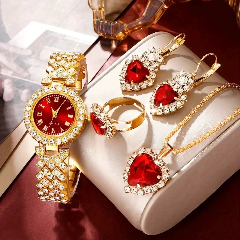 New Fashion 4PCS Set Woman Bracelet Watches Ladies Crystal Stainless Steel Wrist Quartz Watch For Valentine's Day Birthday Gifts