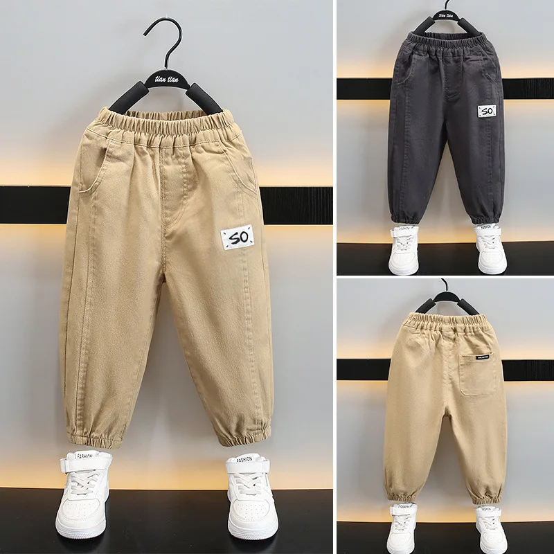 Pants Boy Foot Closing Leisure 2024 Autumn Tide Foreign Trade Splicing Cotton Handsome Comfortable Versatile Cute