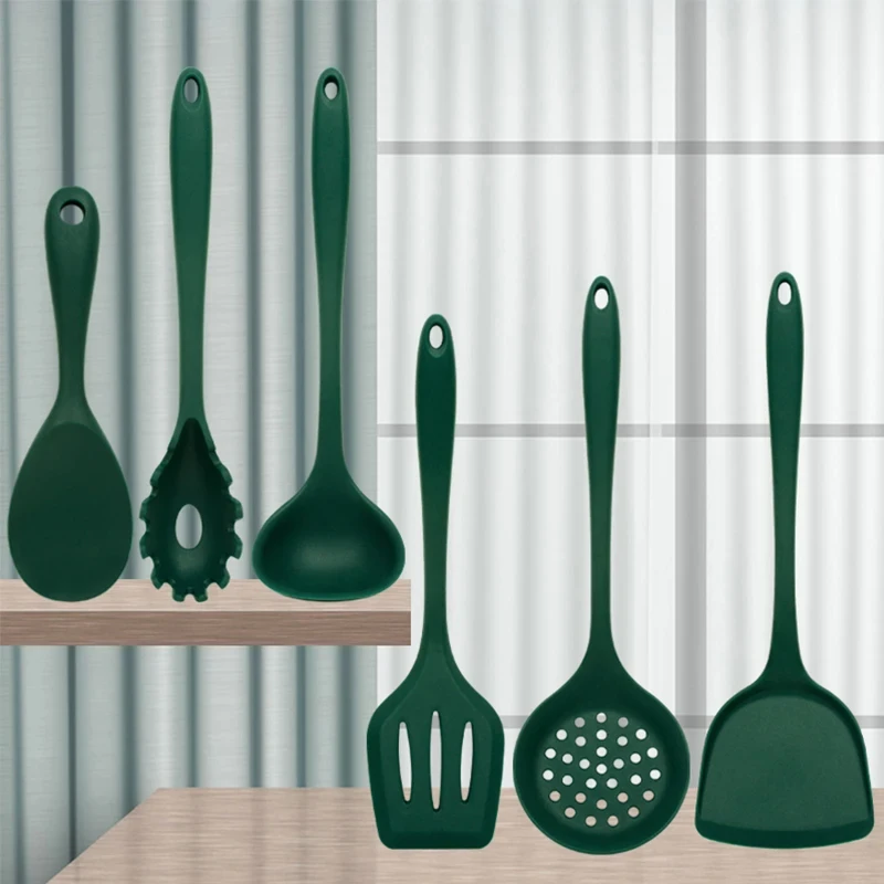 

6 Pieces Silicone Cookware, Pasta Spoon, Ladle, Spatula, Cooking Set for Soup, Stir Fry