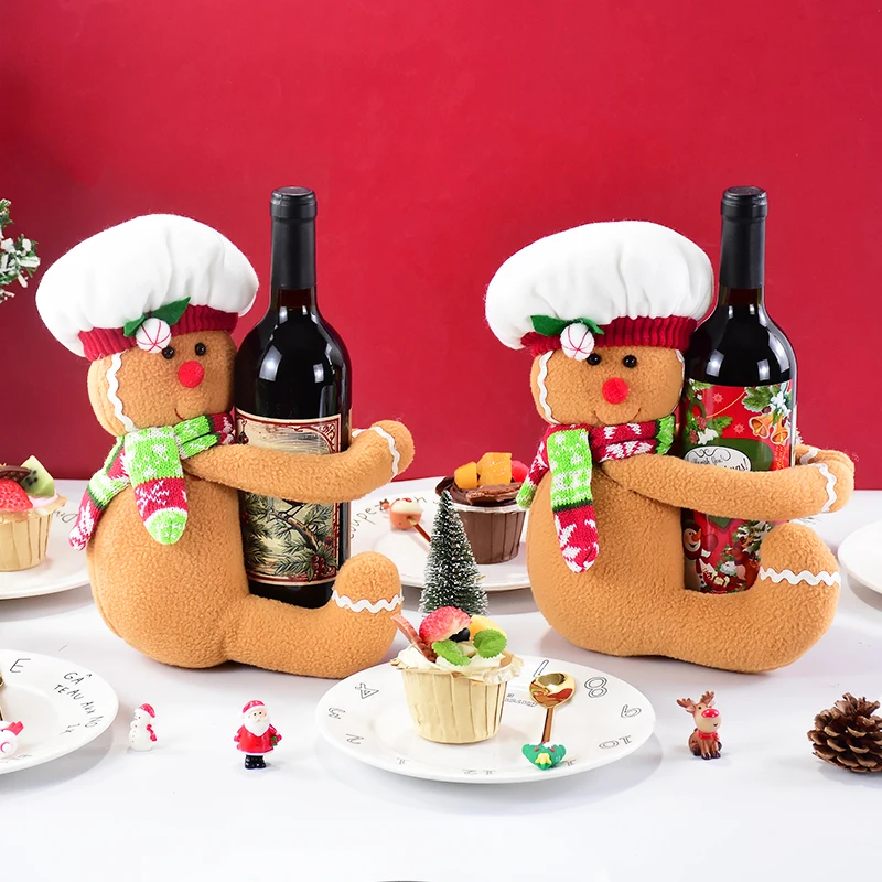 Christmas Gingerbread Man Doll Christmas Tree Decor Wine Bottle Set Curtain Hanging Decor Home Xmas New Year Party Decor Gifts