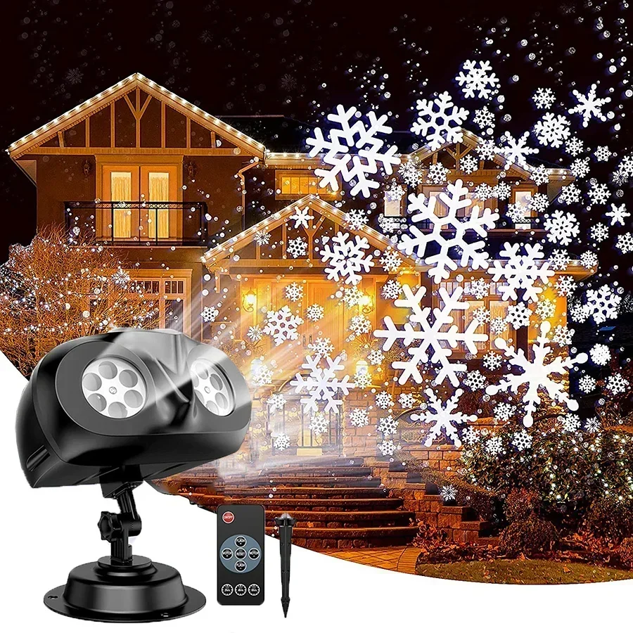 2025 High Brightness Christmas Snowfall Projector Light Outdoor Double Head LED Snowflakes Projector Light for Holiday Decor