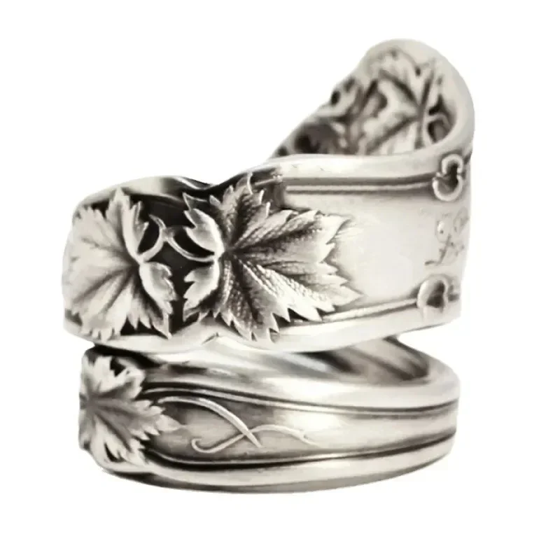 2026 Vintage Blackened Open Maple Leaf Ring Texture Fashionable Minimalist Jewelry for Outwear