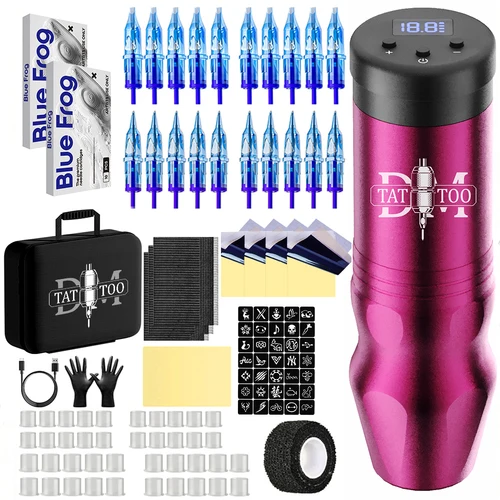Kit de máquina de tatuaje inalámbrica DM, pluma de tatuaje de alta calidad con 20 Uds., agujas de tatuaje mixtas, tinta de tatuaje para artista de tatuaje