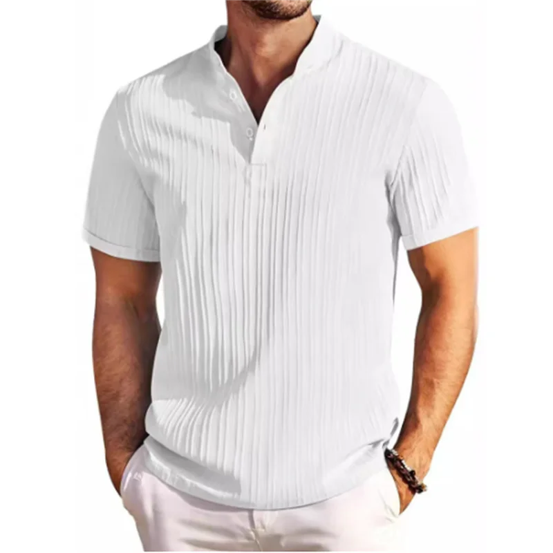 2025 Summer New Men's quick-drying Shirts Striped Jacquard Shirt Breathable Casual Comfortable Stylish Casual Short-Sleeved Top image 4