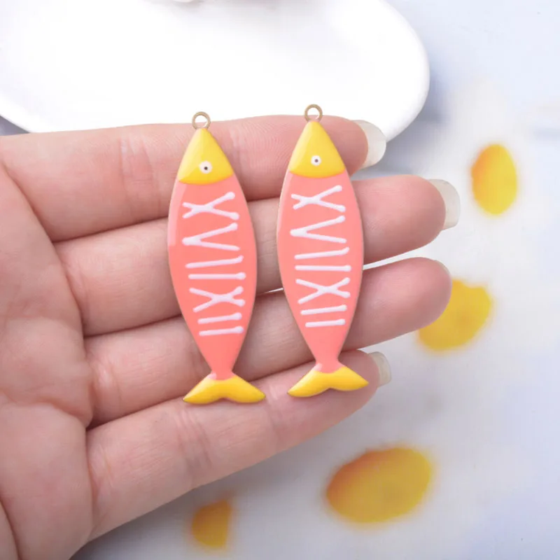 2 Stücke Lange Halskette Ohrringe Öltropfen-Anhänger Kupfer Beidseitig Emaillierte Fisch-Charms Bunte Damen-Schmuckherstellung – Detail 6