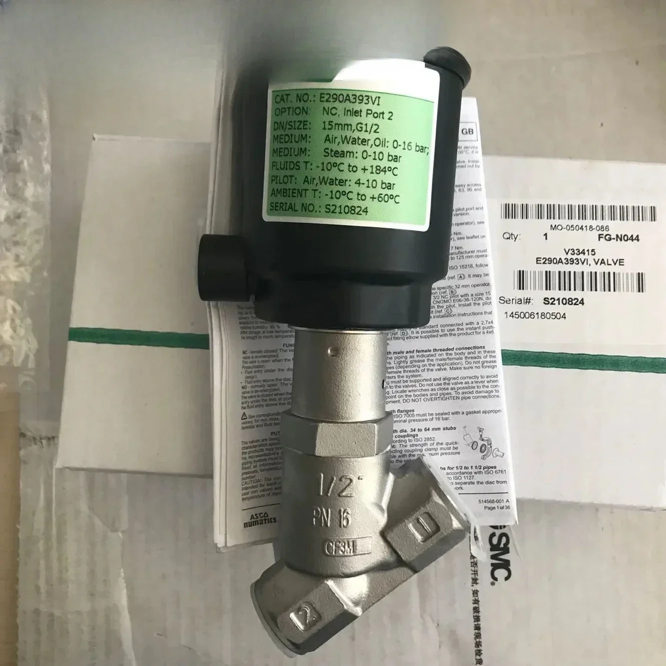 

E290A393VI, Pneumatic angle seat valve, interface G1/2