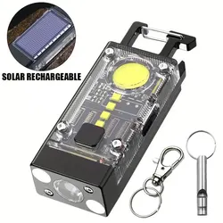 Solar Mini LED Flashlight Keychain USB Rechargeable COB Work Light Portable Strong Magnetic Adsorption Lamp For Night Camping