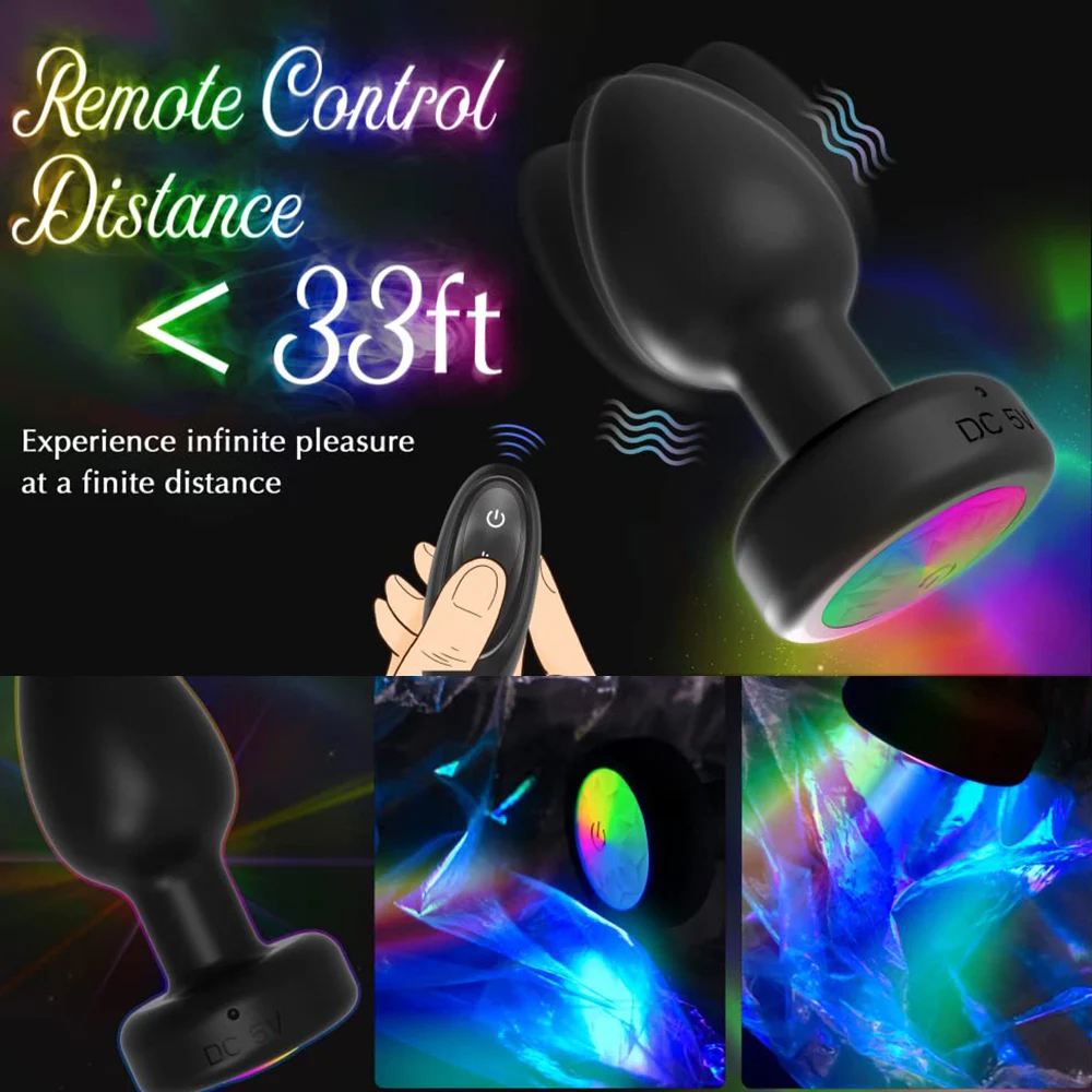 Plug anal à lumière colorée LED pour femmes et hommes, vibrateur anal, masseur de prostate, jouets sexuels pour adultes, télécommande sans fil