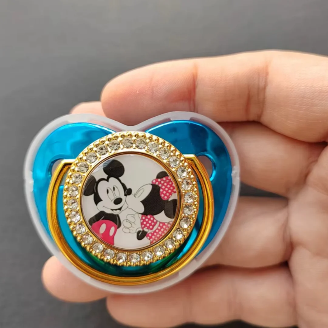 [Baby pacifier + dust cap] Gold glitter baby pacifier Needle Mickey Minnie silicone nipple Creative pacifier for newborns chupet