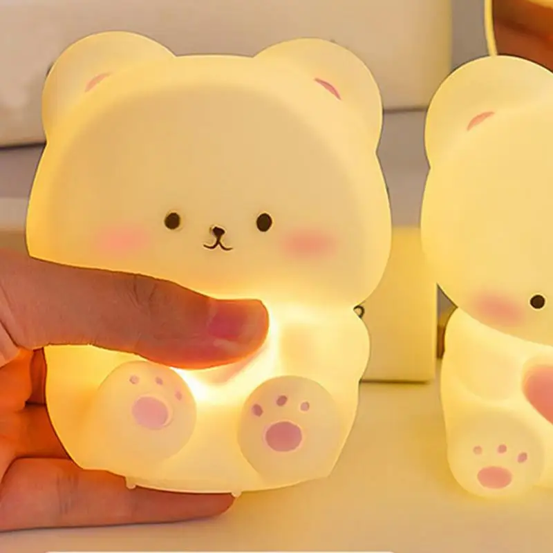 Urso luz noturna animal led desktop pitada noite lâmpada alimentada por bateria quarto luz noturna ambiente luz noturna para mesa de cabeceira