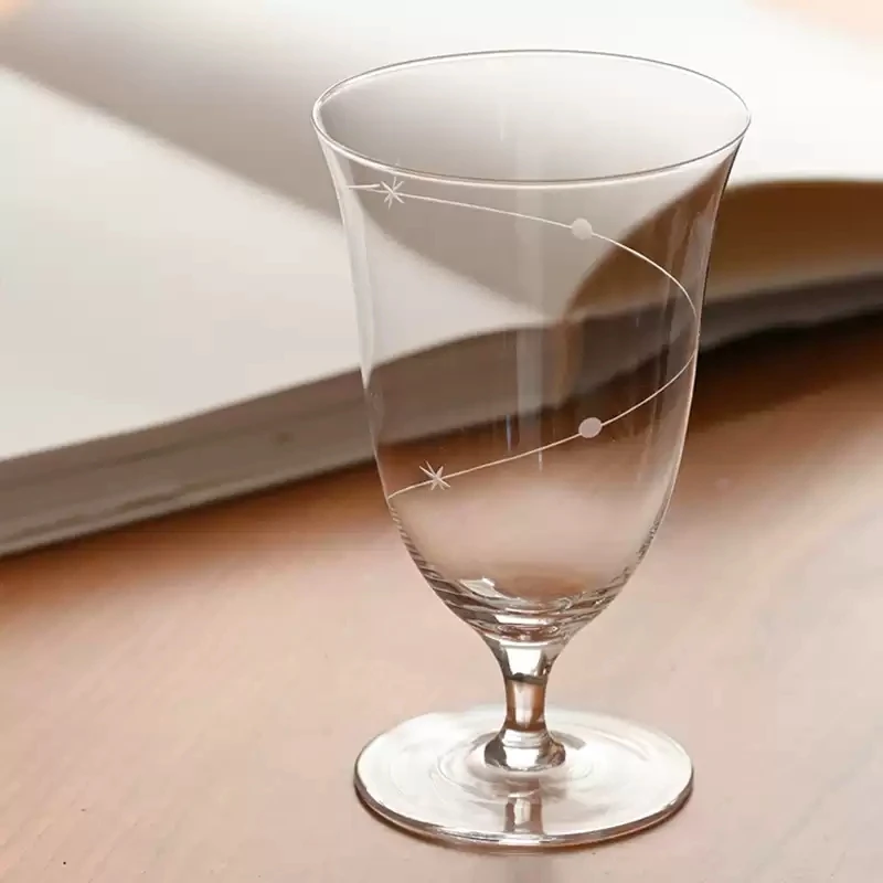 Hand Blown Crystal Goblet With Star Etched Pattern 290ml Clear Wine Juice Drinking Glass For Home Bar