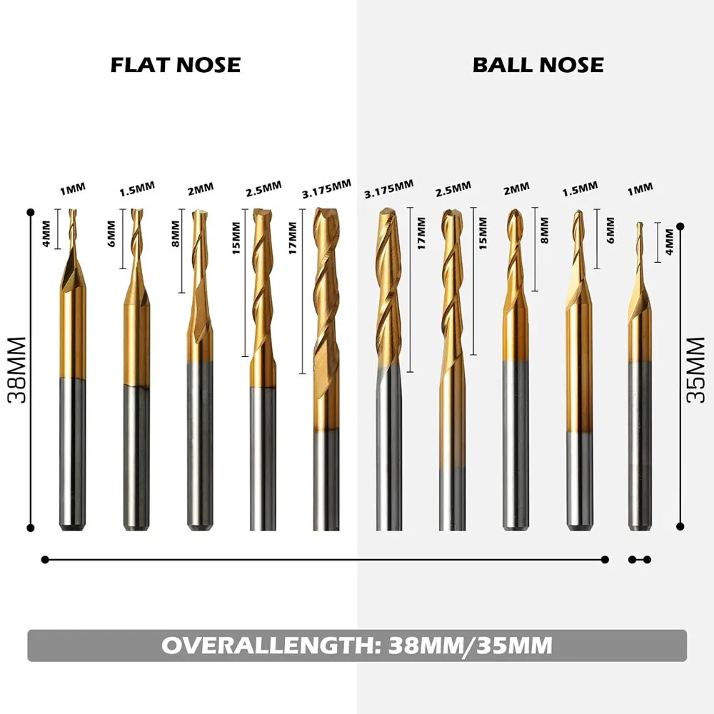 XCAN Milling Cutter 50pcs Tungsten Carbide End Mill Router Bits, 1/8\'\' Shank CNC Cutter Milling Carving Engraving Bit Set