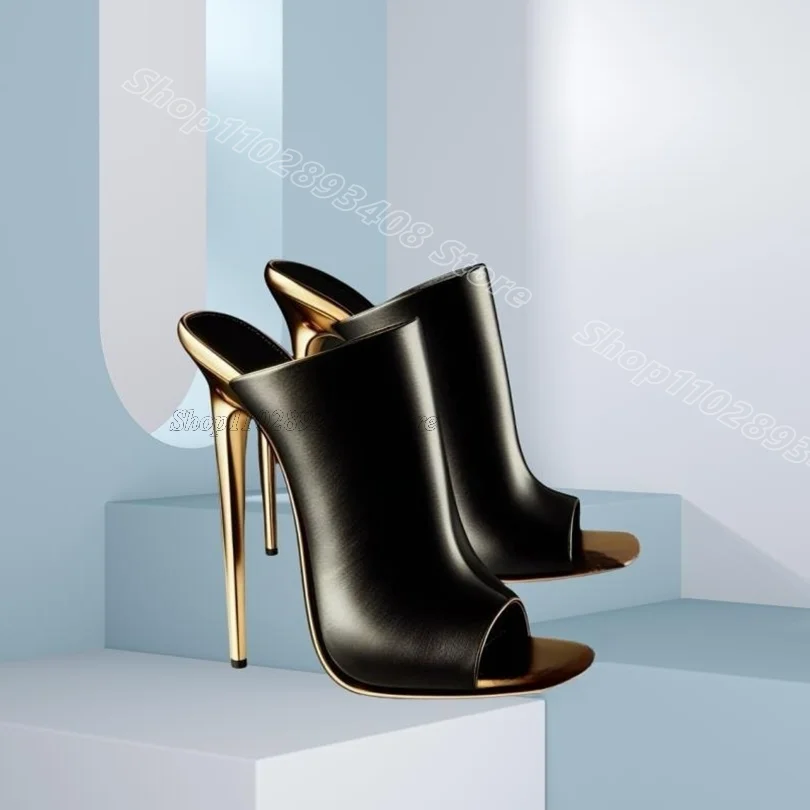 

Black Slip on Shallow Slippers Matte Leather Open Toe Stiletto British Style Women Summer Casual Party Shoes Zapatos Para Mujere