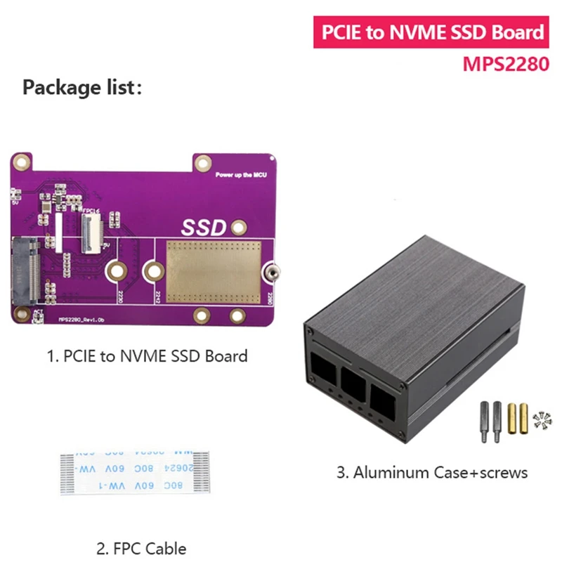 PCIE M.2 NVME 2280 2230 2242 Gen3 SSD HAT Expansion Board+Case For Raspberry Pi 5 Durable