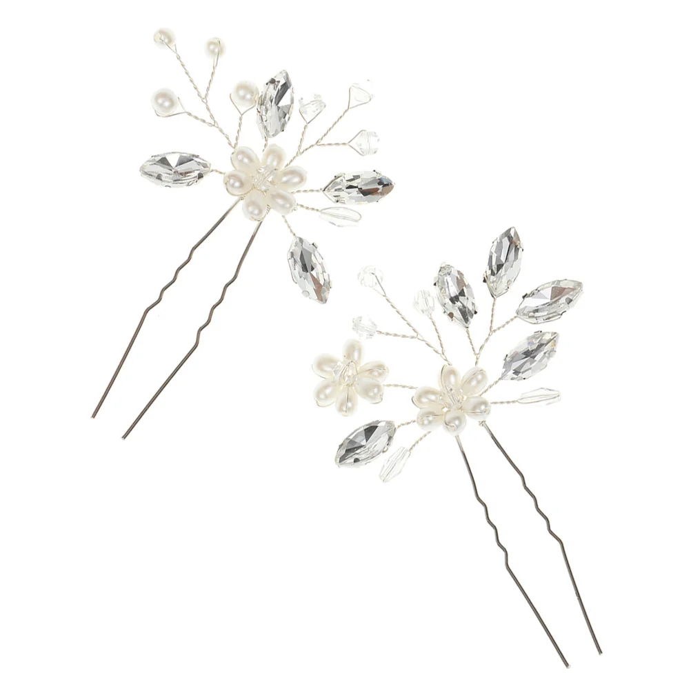 2 Pcs Hair Fork Evening Party Accessories Bride Headdress Artificial Pearl Hairpins Wedding Zinc Alloy Pearls