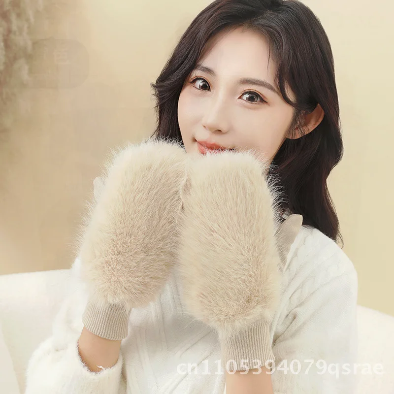 

Warm Thickened Windproof Winter Gloves for Women Cute Plush Cold-Proof Fashionable Skiing Gloves One Size Fits All Adult Sizes