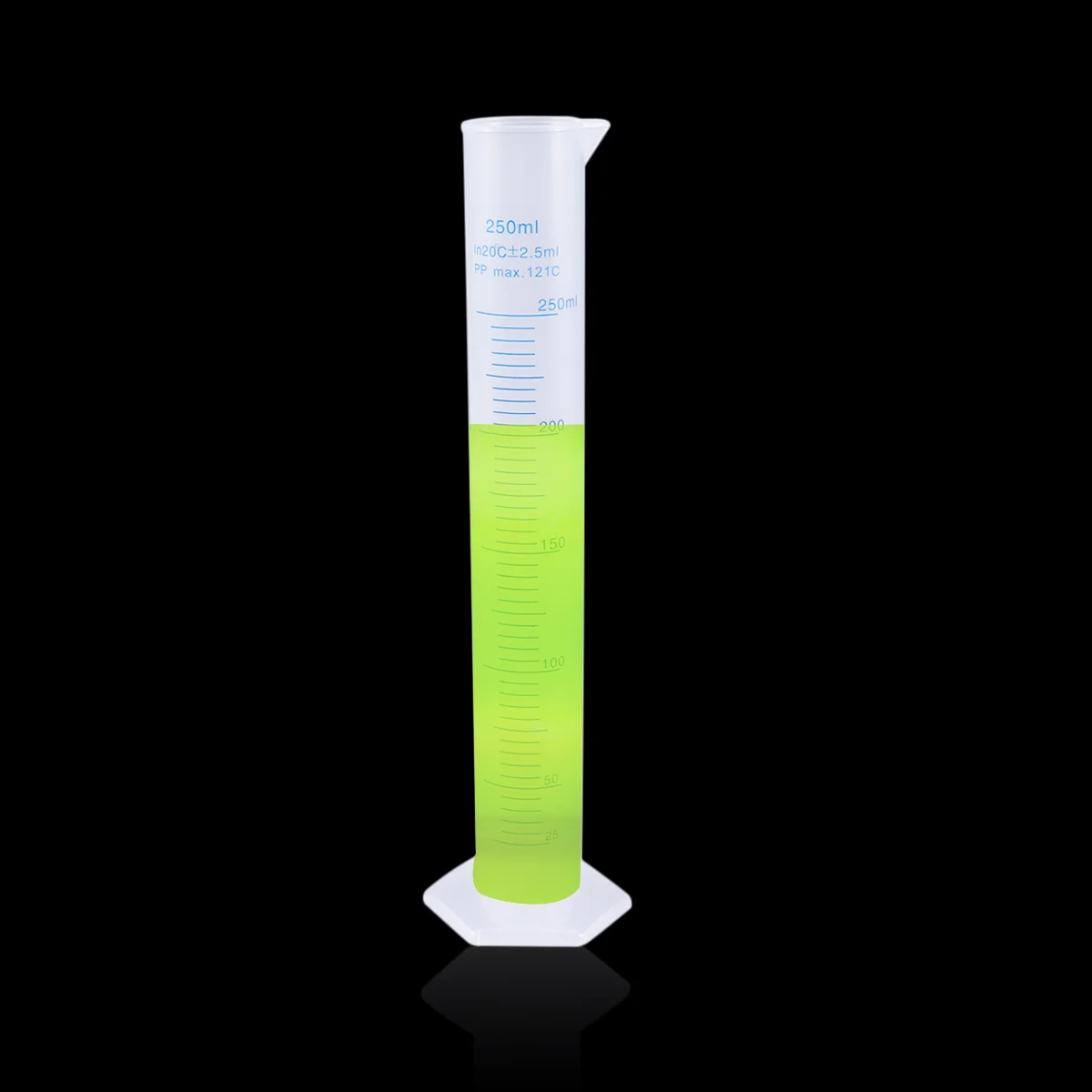 Professional 250ml Transparent Plastic Measuring Cylinder with Graduated Hexagonal Base for Laboratory and Home Use