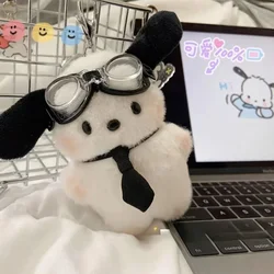 Kawaii Pilot Dog Keychains Plushies Sanrio Keychain Cute Pochacco Bow Keyring Car Mirror Decoration Bag Pendant Christmas Gift