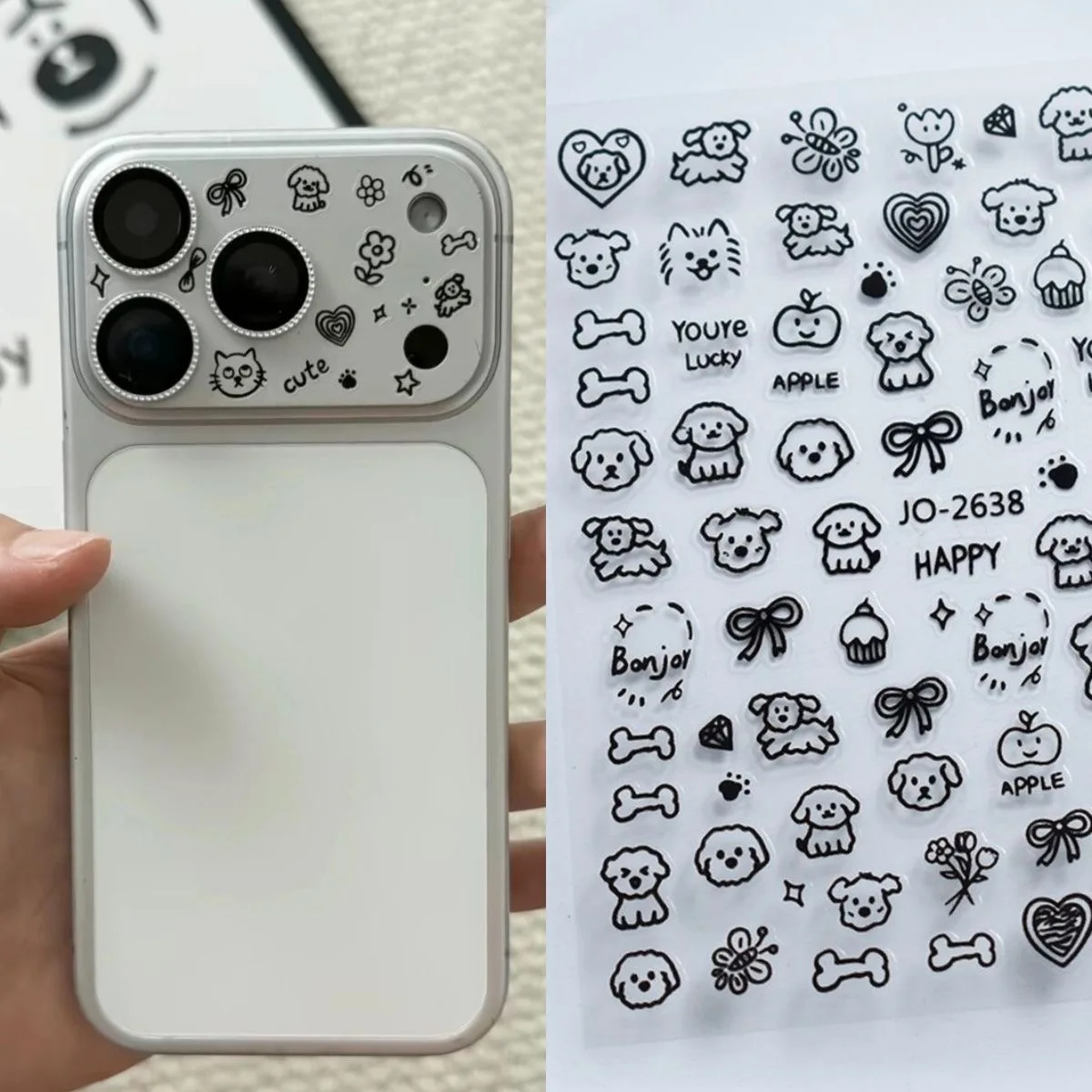 

4 шт. для iphone 17 Pro Max, наклейка на пленку для объектива камеры, нарисованные вручную граффити, наклейка «кошачья лапа» и наклейка с собакой