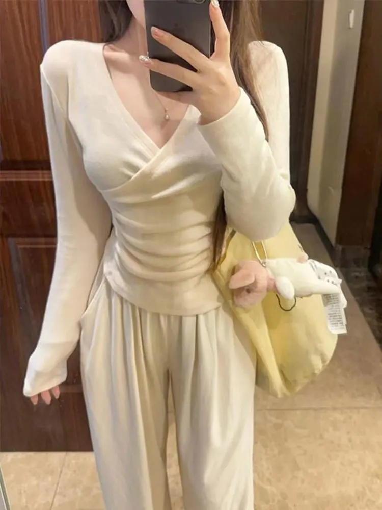 

Long Sleeve T-Shirts Womens Elegant Cotton Lace Tops Slim Fit Comfortable Spring Office Feminine Daily Workwear Casual Style