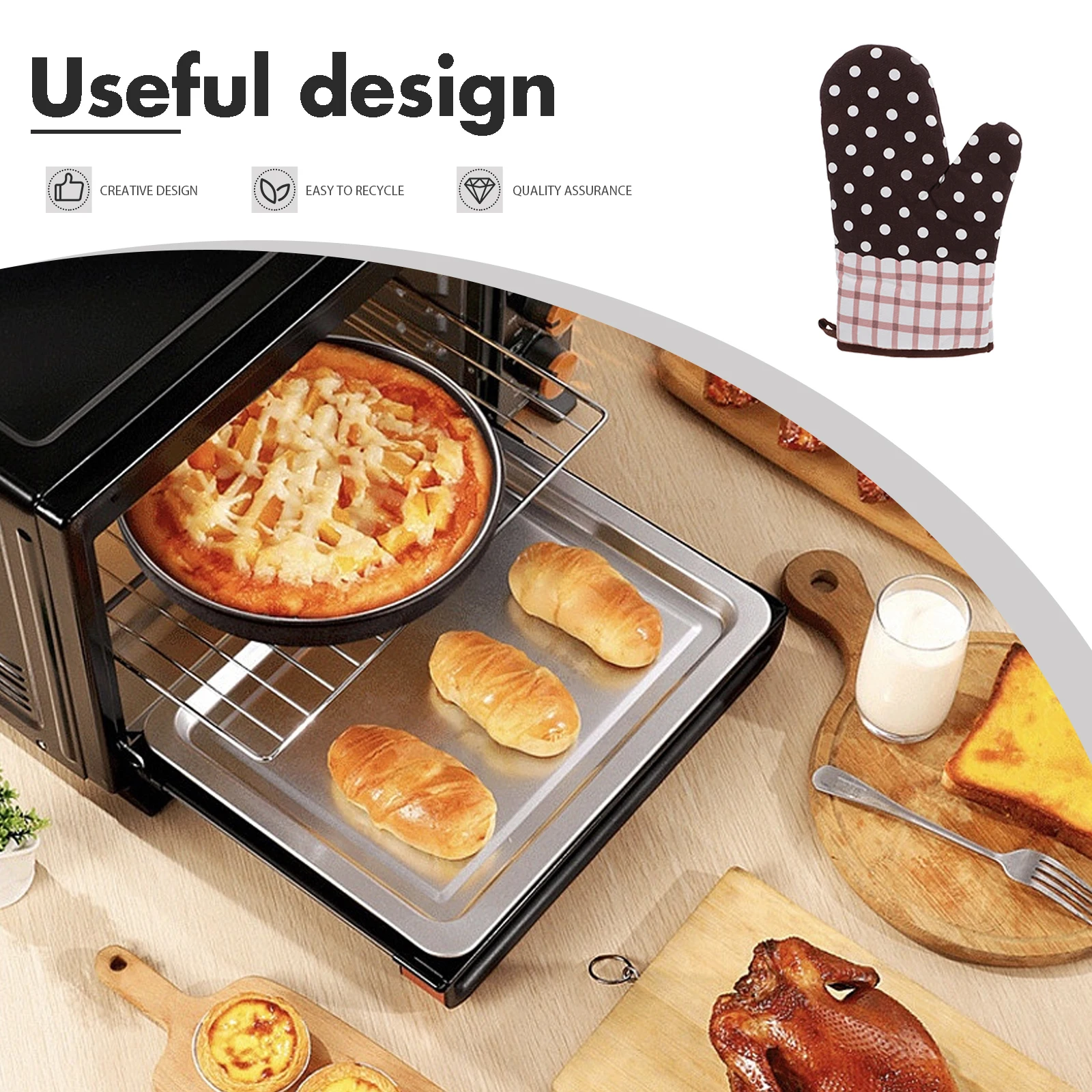 

2pcs Heat Insulated Cotton Cloth Oven Gloves Anti-Scald Grill Mitts Non-Slip Kitchen Baking Mittens For Bbq Microwave High