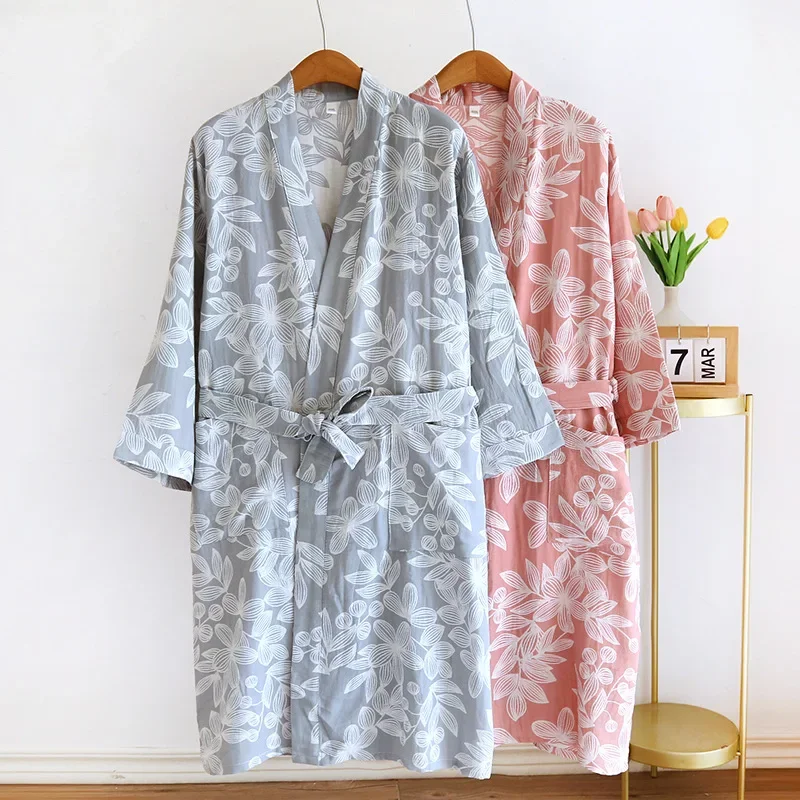 

Women's pajamas Soft Warm 100% cotton Bathrobe Pajamas Couples Home Wear Nightwear Loungewear Dressing Gown