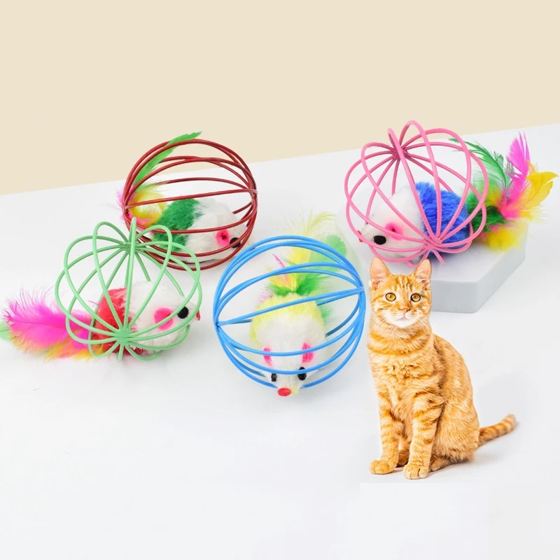 Cartoon Pet Cat Toy Stick Feather Rod Mouse Toy With Mini Bell Cat Catcher Teaser Interactive Cat Toy Random Color Pet Supplies