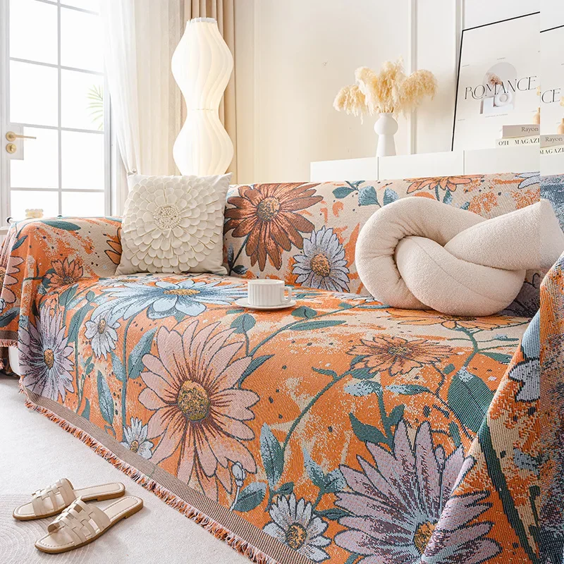 

Retro American Sofa Cover Blanket Four Season Anti-Cat Scratching Dust Cover for Pets Anti-Wear Armrest Towel for Living Room