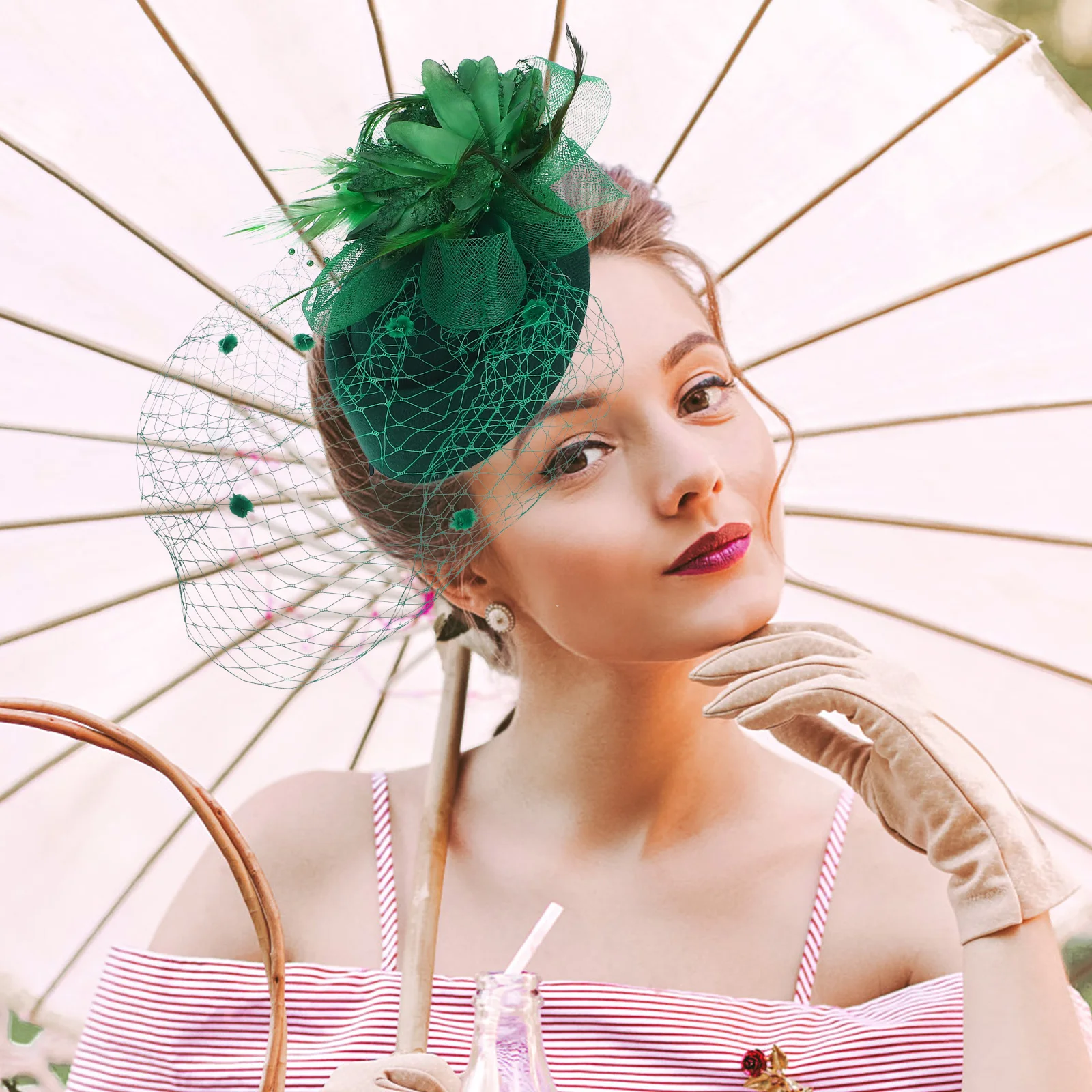 

Net Veil Hair Accessories Vintage Fascinator Headb Plume Bride Wedding Bridal Hairclip Dark Green Tea Party Girls Clip Mesh