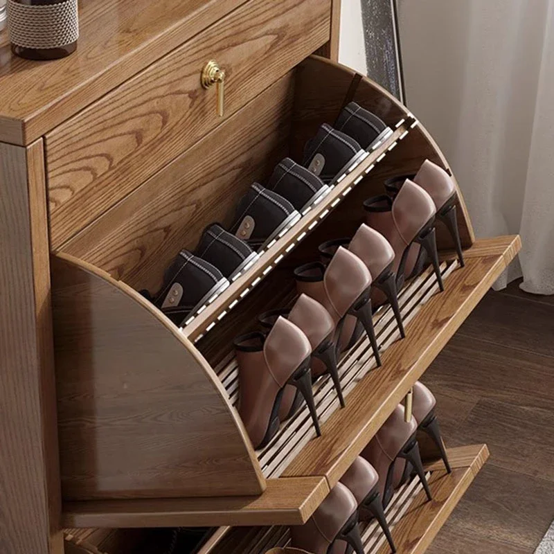 خزائن الأحذية الخشبية الرجعية المنظم الرف عرض المنزل المدخل خزانة أحذية عمودية رف Articulos Para El Hogar الأثاث