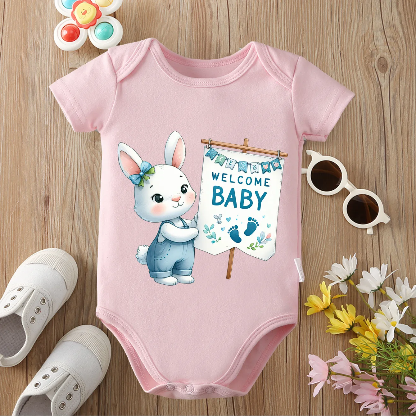 

Добро пожаловать, детские кролики, изысканный принт, ткань из чистого хлопка, удобный комбинезон-боди для ребенка, комбинезон для новорожденных от 0 до 12 месяцев