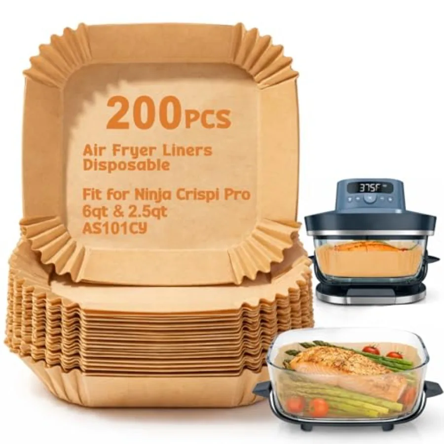 

Air Fryer Liners Disposable for Ninja Crispi Pro 6-In-1 Glass Air Fryer, 200PCS Airfryer Liners Parchment Paper for Ninja Crisp