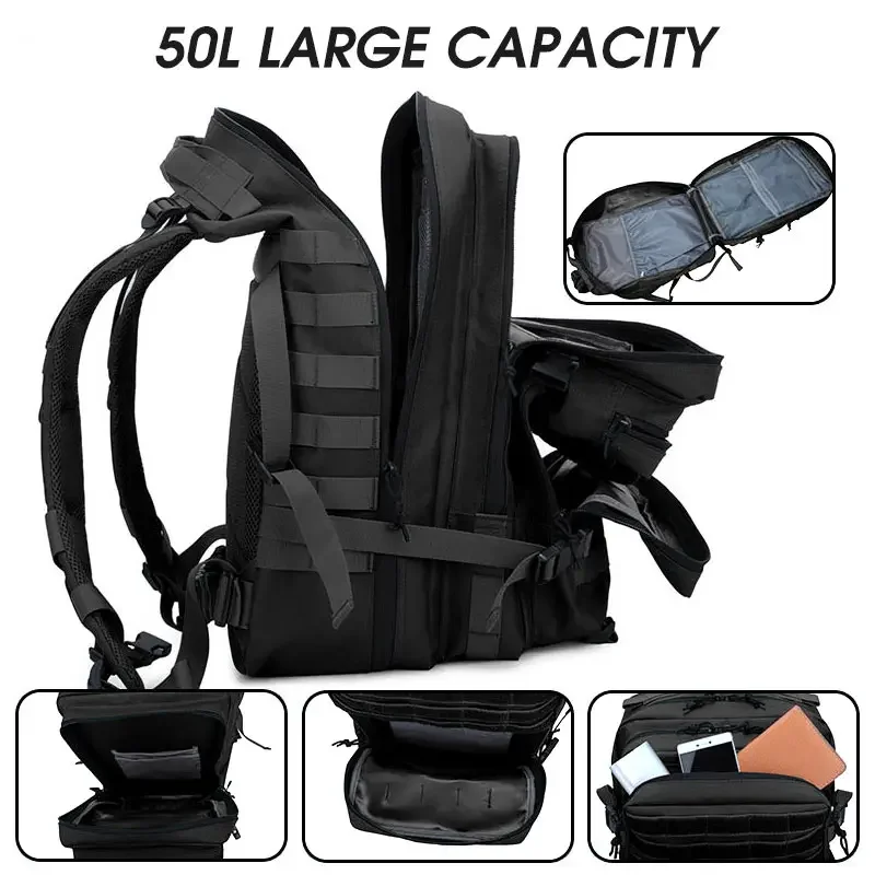 50L/35L/25L Tactical Backpack Men\'s Travel Large Capacity Rucksacks Men Waterproof Outdoor Sports Multi-functional Bags