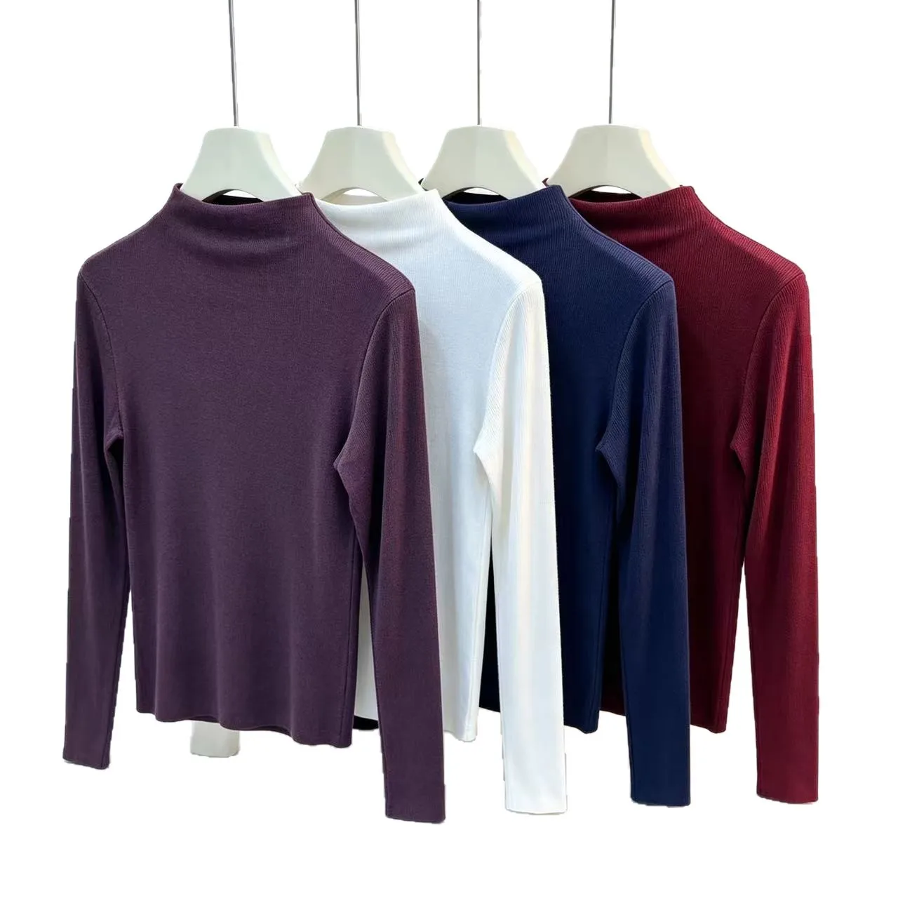 Fashionable Long Sleeve Women's T-shirt Half High Collar Base Layer Inner Wear Ageless Versatile Slim Fit White Trendy Top