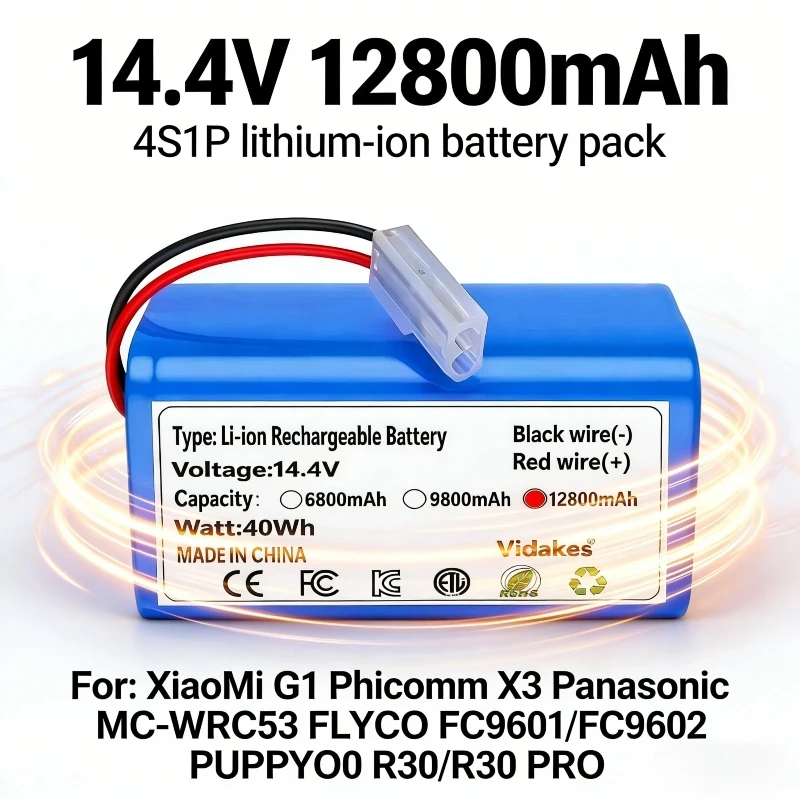 New 4S1P 14.4V 6800mAh Li-ion Battery Pack,For XIAOMI MIJIA Mi Robot Vacuum-Mop Essential G1 MJSTG1, SKV4136GL H18650CH R30 R35▽