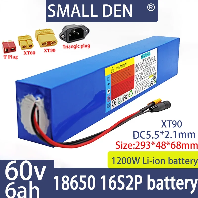 

New 60V 6Ah 18650 Lithium ion Battery Pack 16S2P 750W 1200W High Power Supply Large Capacity Battery Rechargeable Battery