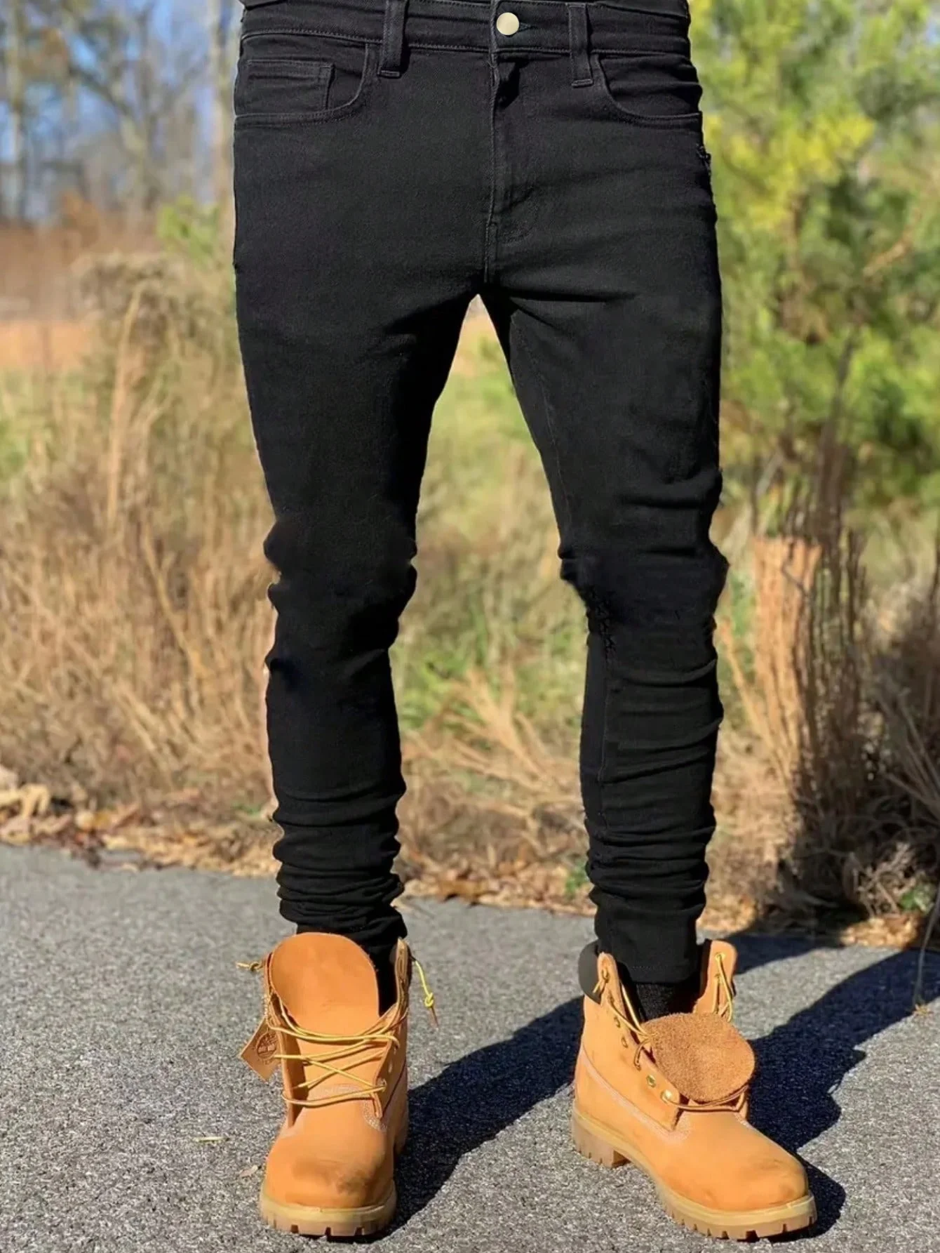 Black Slim Jeans for Man Drip Original Unisex Y2k Basic Denim Wear No accessories or belts included