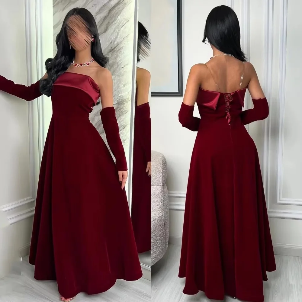 

Best Selling Elegant Strapless Evening Dresses Charming Ruffles Prom Dress Exquisite Lace-up Party Gown فساتين سهرة Customized