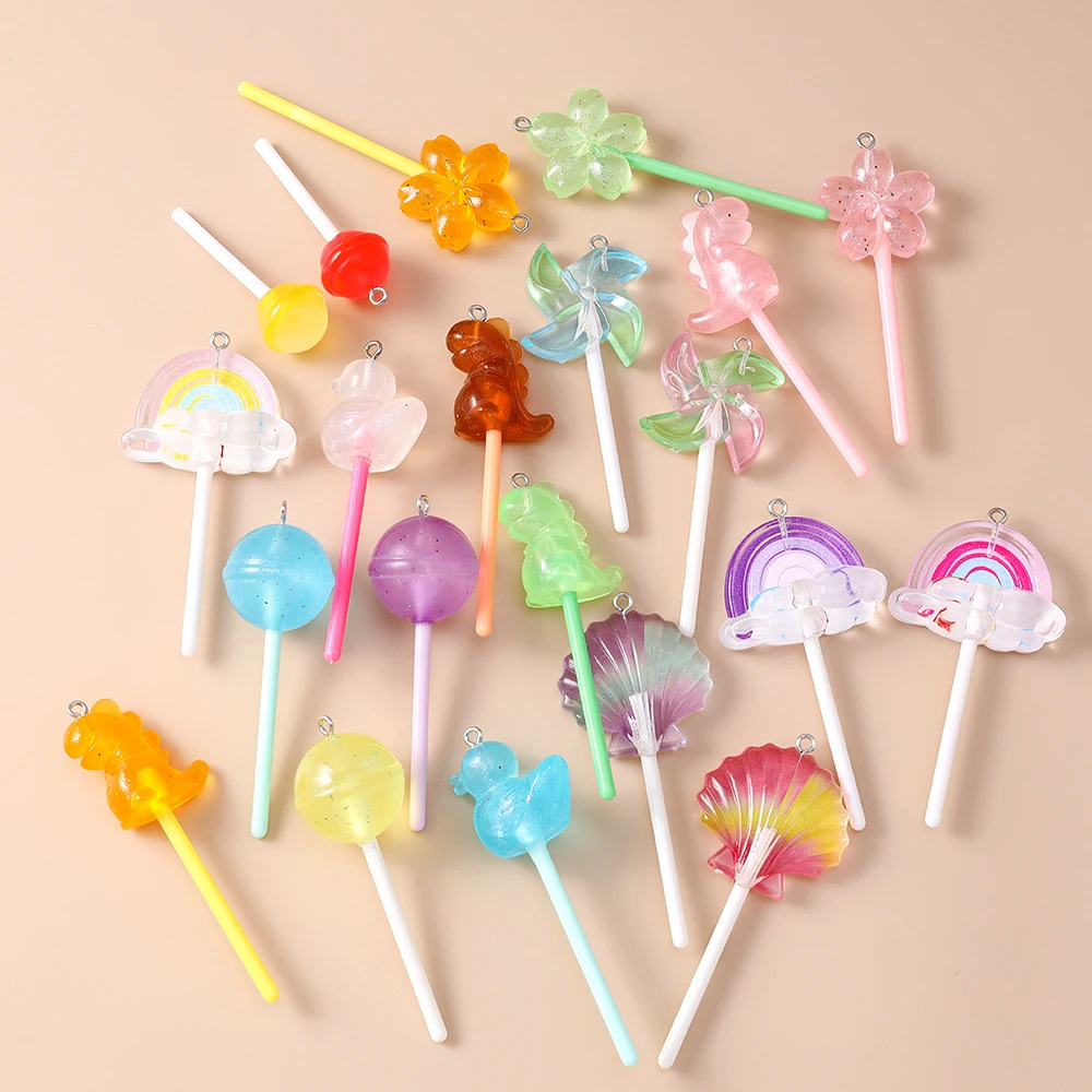 

Leslie 10Pcs Sweet Candy Lollipop Charms for Dangle Earrings Kawaii Resin Candy Lollipop Pendants Jewelry Making Accessories