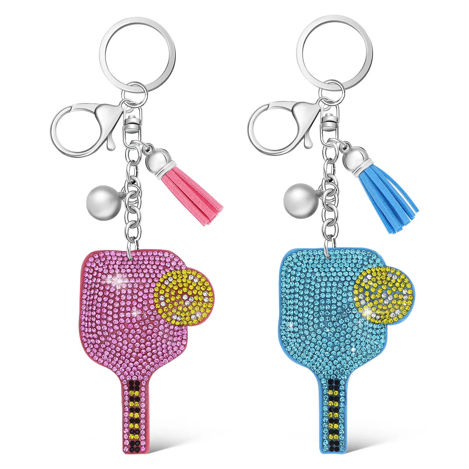 

2Pcs Pickleball Paddle Keychain Rhinestone Embellished Sparkling Bling Bag Charm Sports Accessory Favor Pickleball Key Chain
