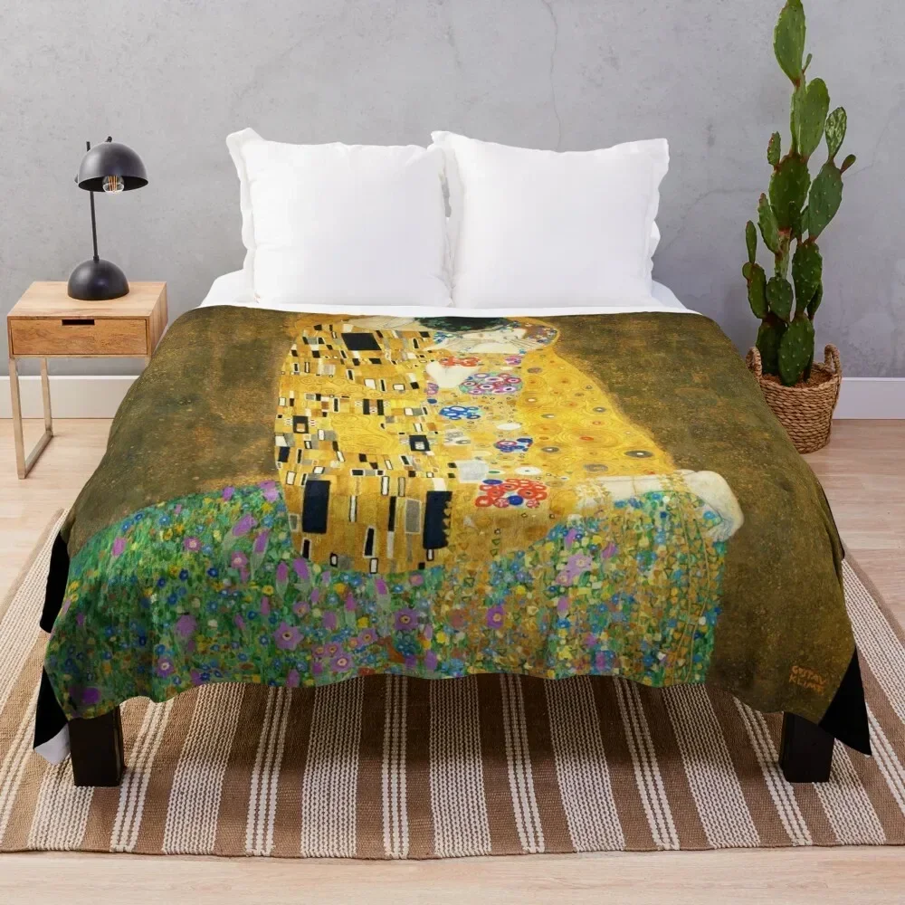 Gustav Klimt The Kiss Throw Blanket Foldable Soft Warm Blanket for Outdoor Use