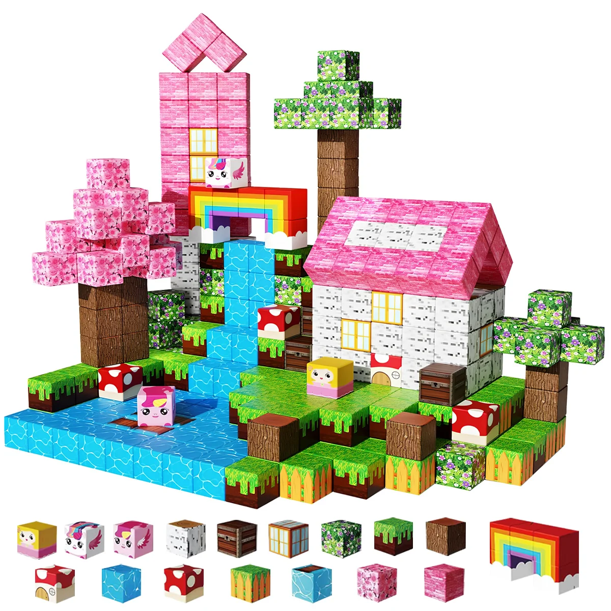 자석 블록, 무지개 유니콘 자석 큐브, 소녀와 소년을 위한 교육용 장난감, 이상적인 크리스마스 생일 선물