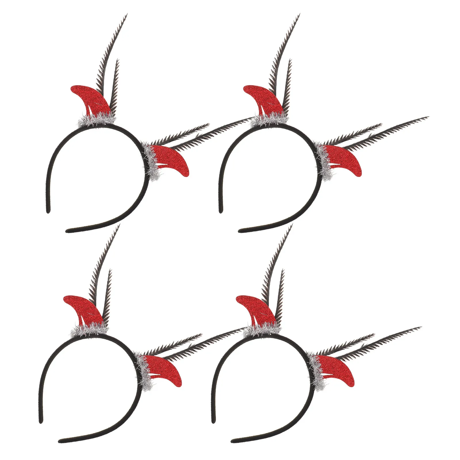 4Pcs Horn Headband Halloween Feathered Devil Costume Headpiece Spooky Demon Horns Elastic Party Accessory Cosplay Horns Headband