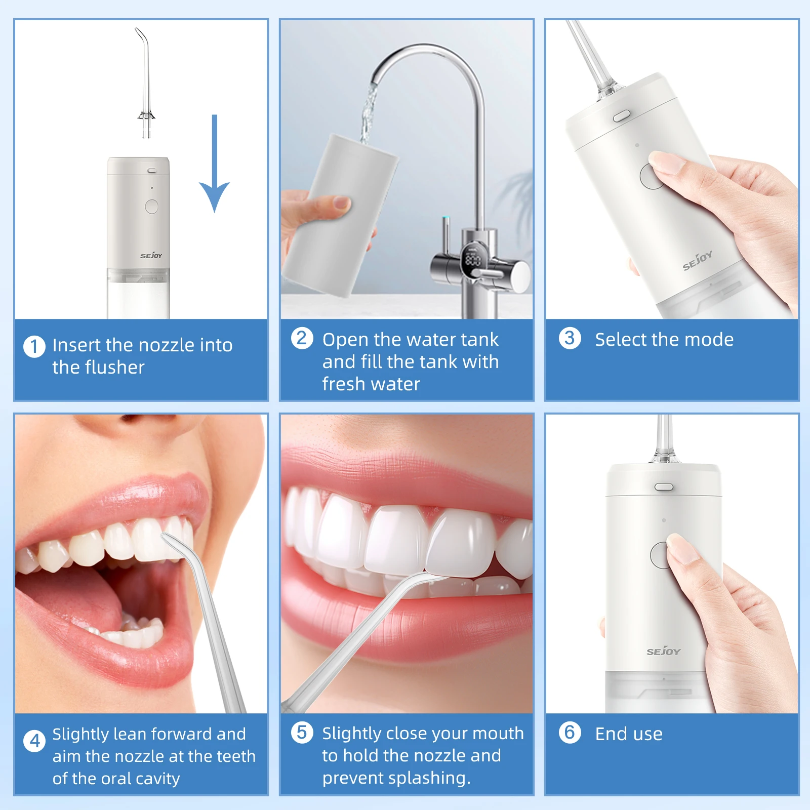 SEJOY جهاز ري الفم الكهربائي جهاز تنظيف الأسنان بالماء للأسنان جهاز ري الفم المحمول القابل لإعادة الشحن منظف الأسنان المحمول