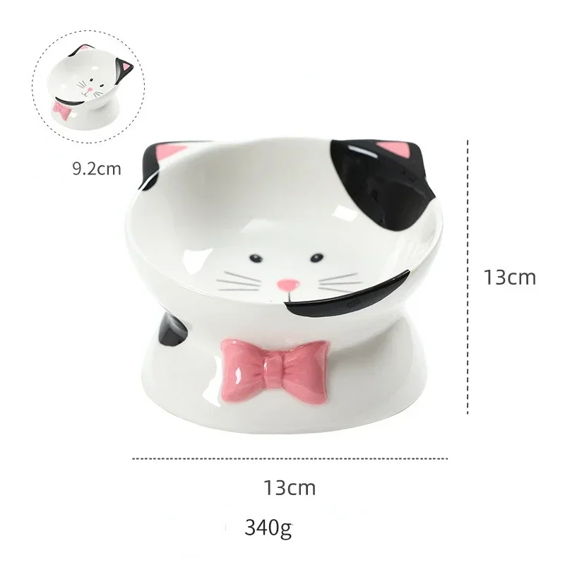 Cartoon Ceramic High Foot Pet Dog Cat Bowl Black and White Contrast Cat Head Large Bowl Mouth Cat Food Bowl