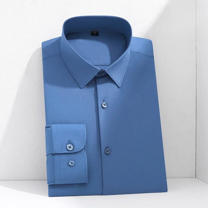 

Новые мужские рубашки против морщин, классические рубашки с длинными рукавами для мужчин, приталенная Camisa, деловая блузка, белая офисная рубашка 5XL 6XL